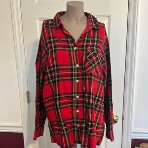 Old Navy Red and Black Oversized Button Down Shirt